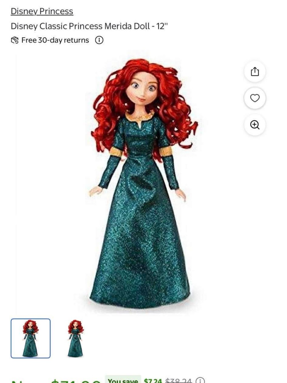 Disney Merida Doll with Vibrant Red Hair and Teal Gown